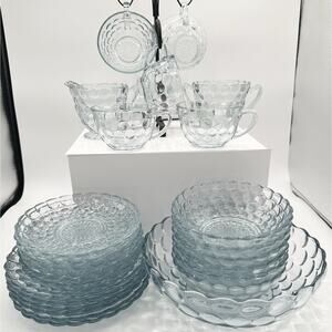 Anchor Hocking Vintage Bubble Blue 1940's 27 Piece Dinnerware Grouping